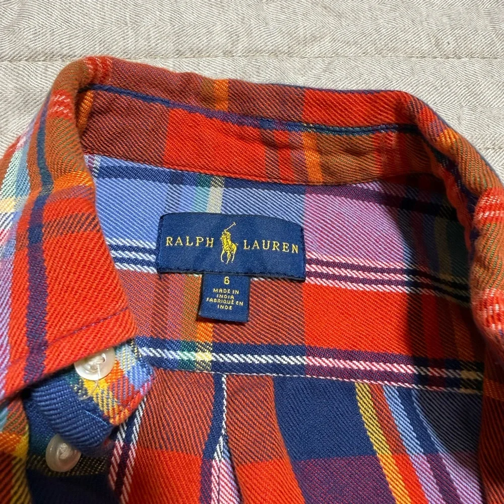 Ralph Lauren Pony Red Blue Plaid Button Down long sleeve Shirt Boys 6 Preppy - Picture 4 of 8